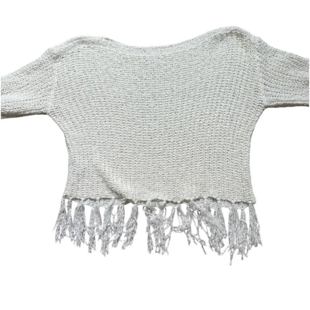 Altar'd State Open-Knit Fringe Hem Boho Coastal Western Indie Sweater Size Small